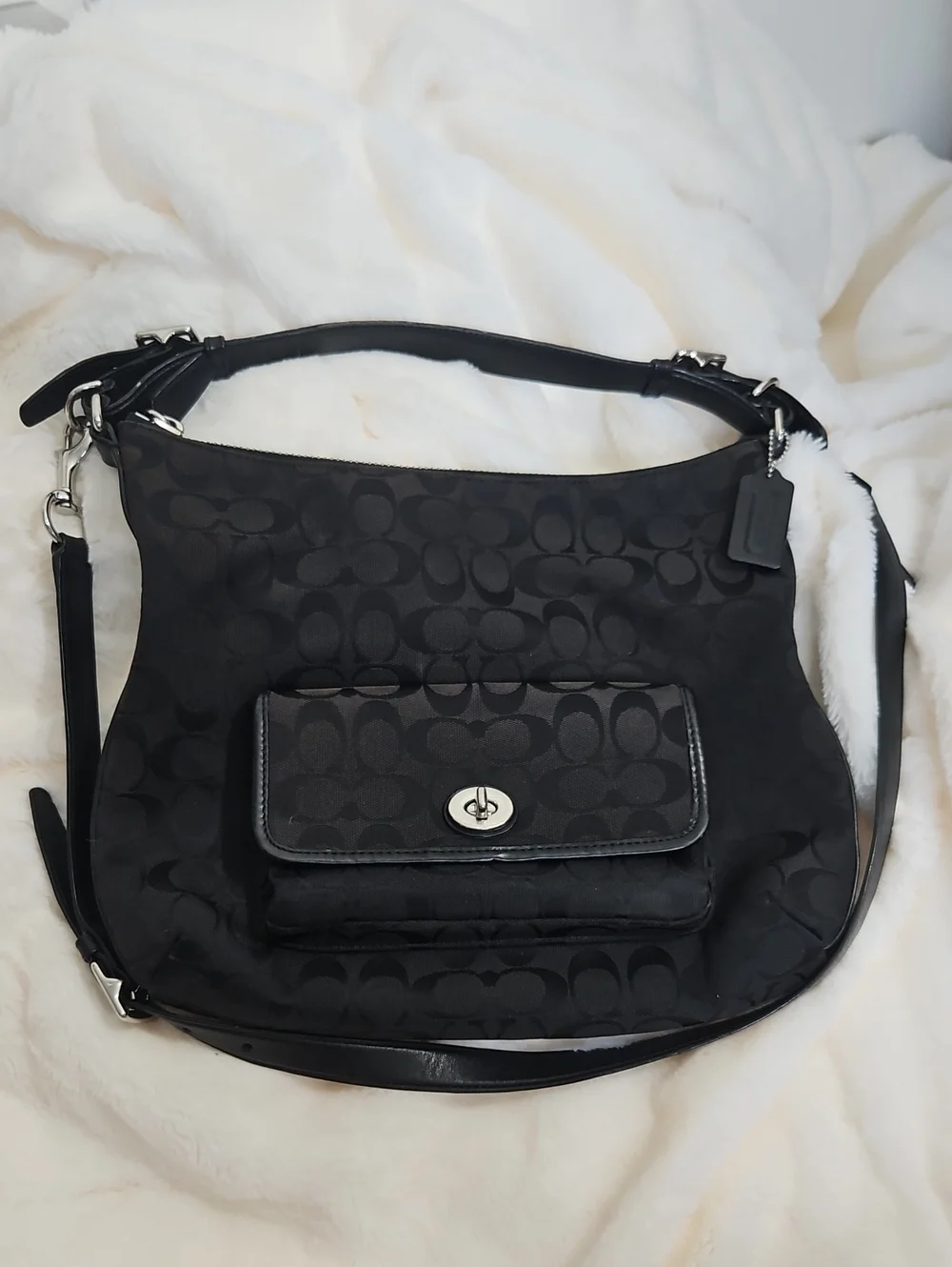 Coach Signature File Crossbody Shoulder Bag Black Jacquard Canvas Leather F25372